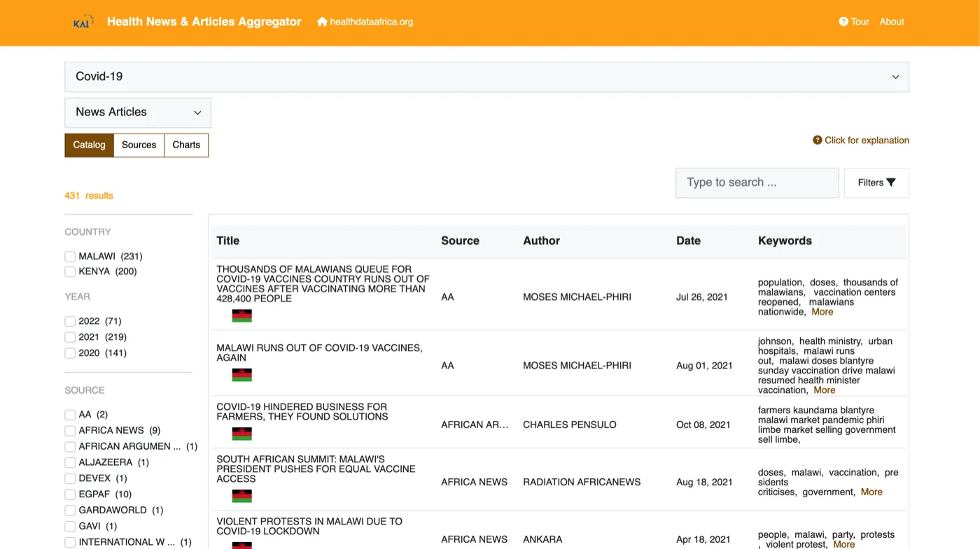 Covid 19 Data Catalog screenshot