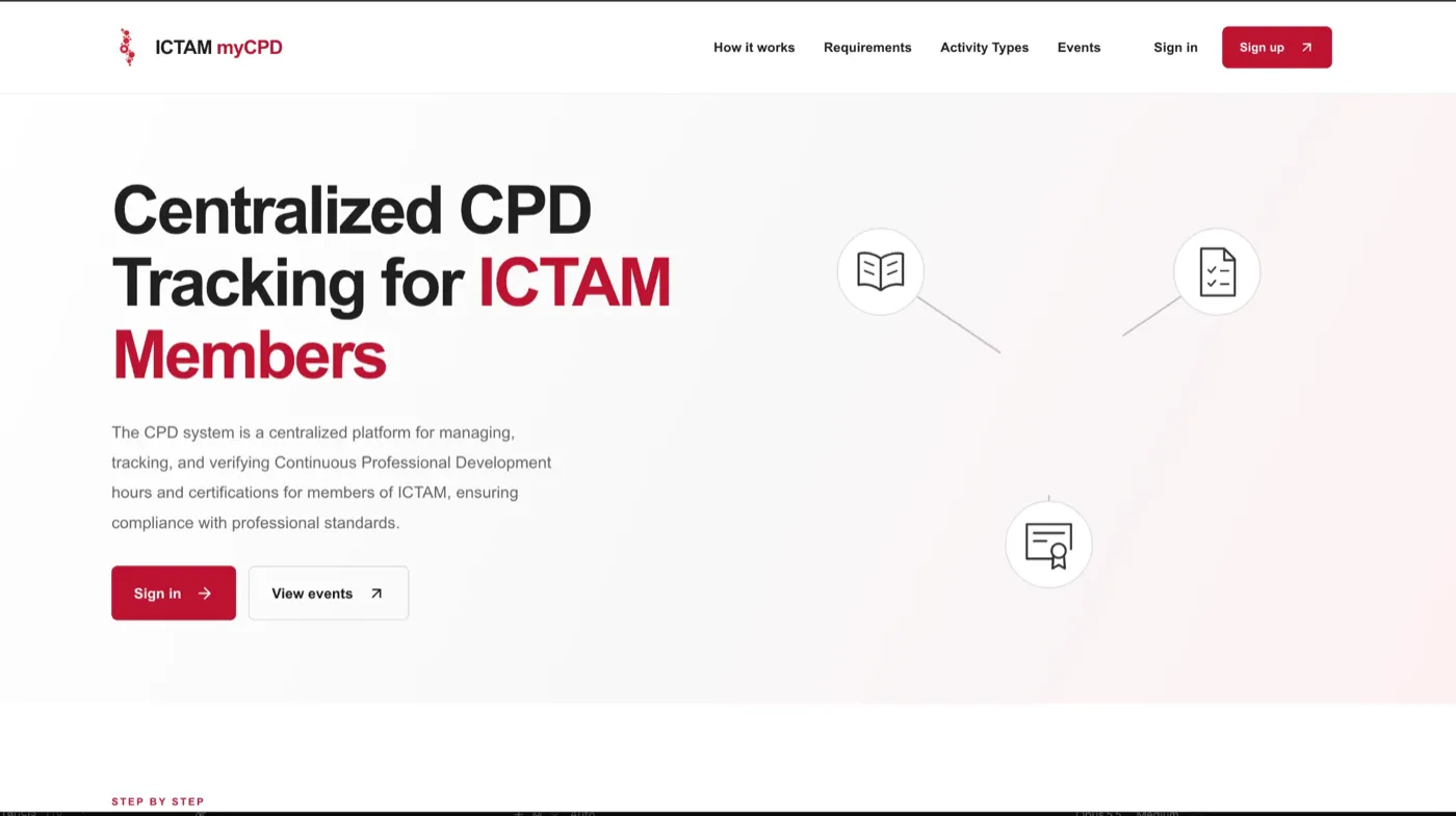 ICTAM CPD Portal screenshot